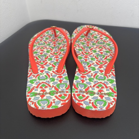 Tory Burch Poppy Red Legacy Paisley Flip Flops Womens Size 9M Sandals Multicolor - Picture 3 of 7